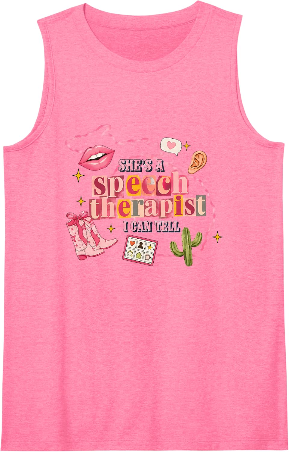 She’s a Speech Therapist I Can Tell Western Therapy SLP Sleeveless Tank Top - Pink