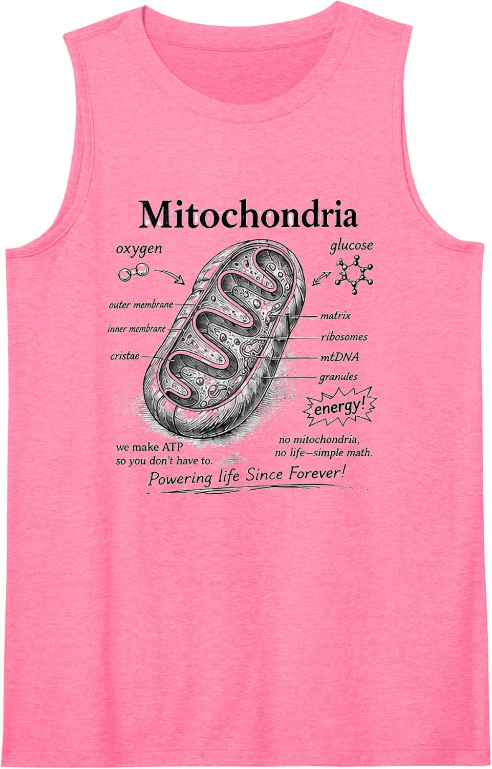 Biology Teacher Tshirt Mitochondria Funny Cell Science Lab Sleeveless Tank Top - Pink