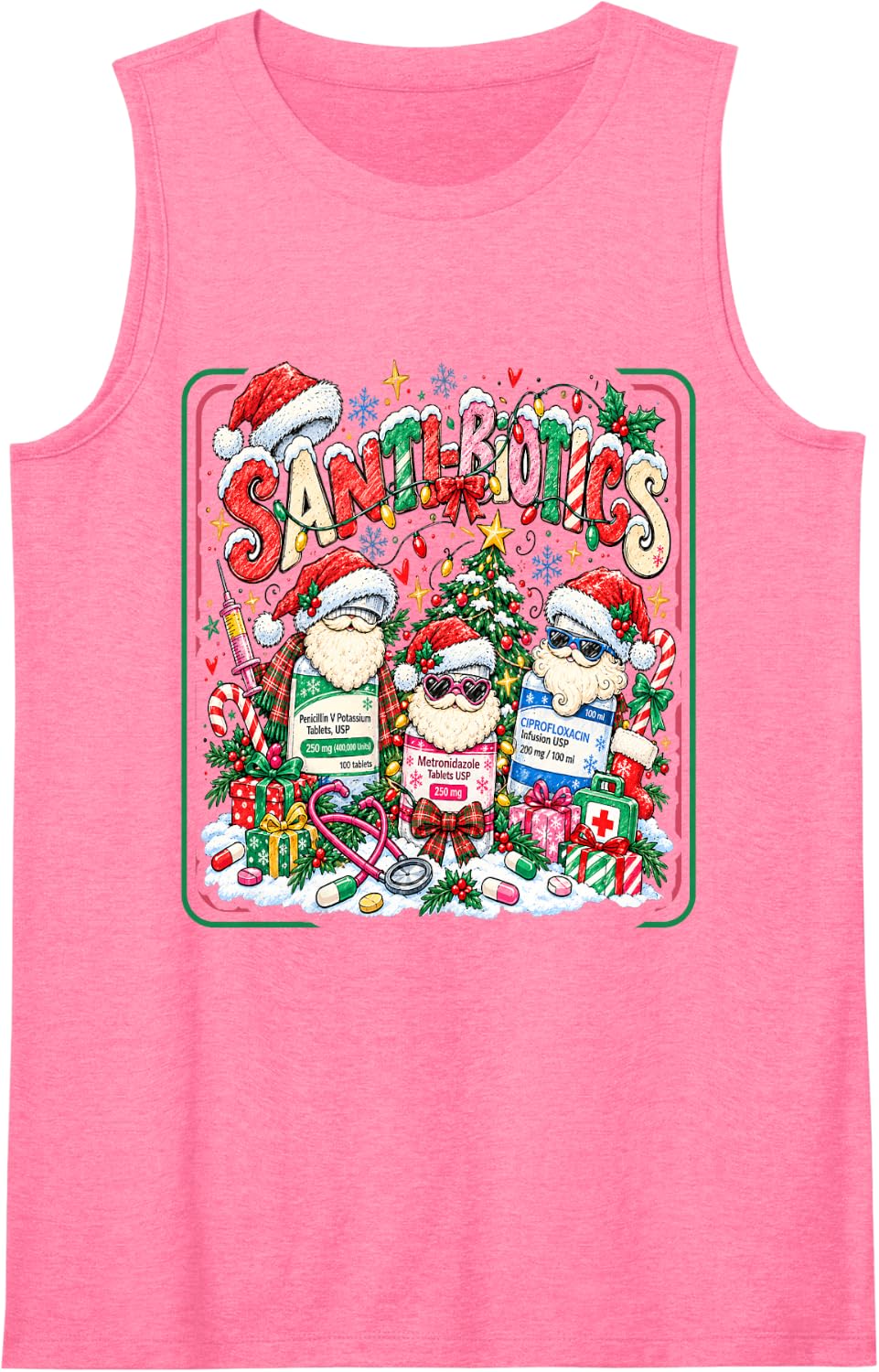 Pharmacist Christmas Funny Pharmacy Holiday Santa Humor Sleeveless Tank Top - Pink