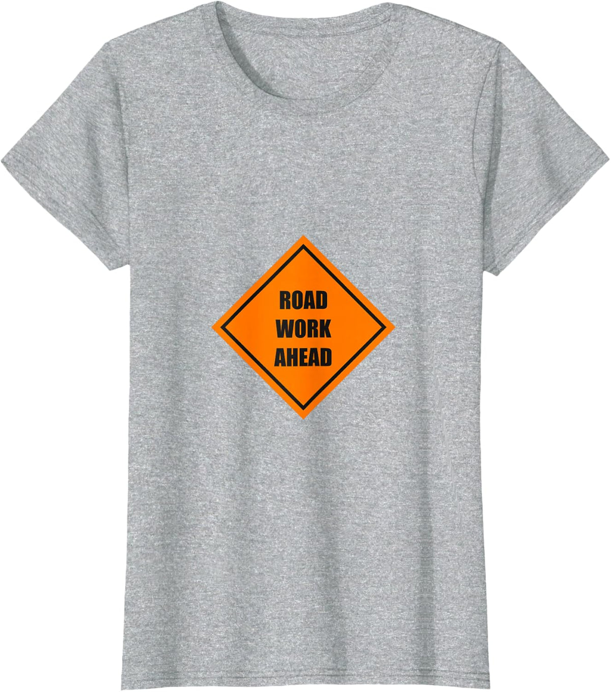 Road Work Ahead Orange Construction Warning Sign Graphic T-Shirt - Heather Grey