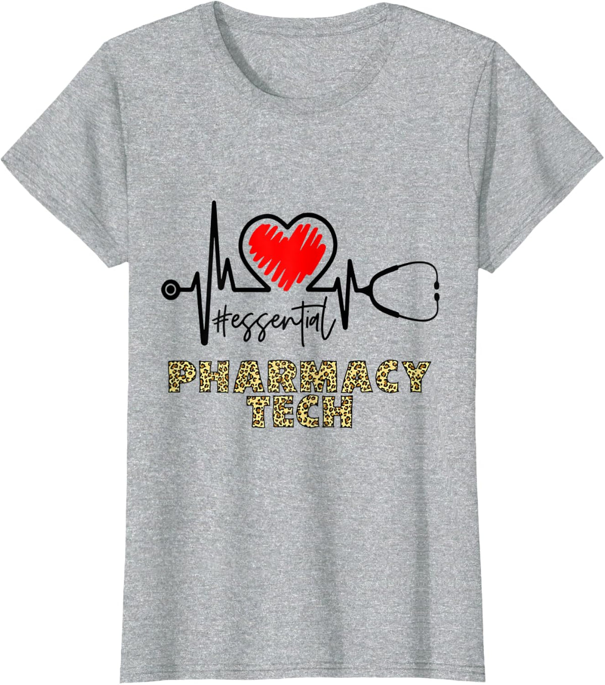 Essential Pharmacy Tech Heartbeat Pharmacy Tech Nurse Gift T-Shirt - Heather Grey