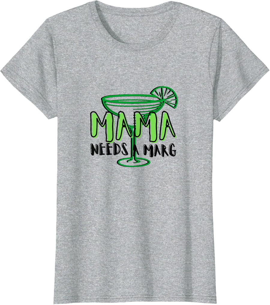 Mama Needs A Marg - Womens Summer Vacation T-shirt Mom Tops T-Shirt - Heather Grey