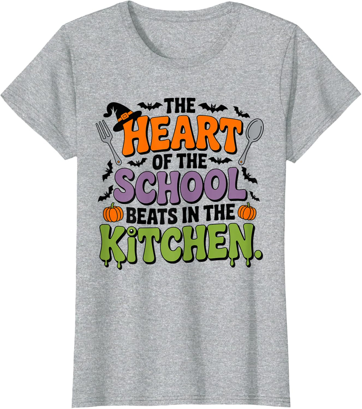 Cute The Heart of The School Beats in The Kitchen Lunch Lady T-Shirt - Heather Grey