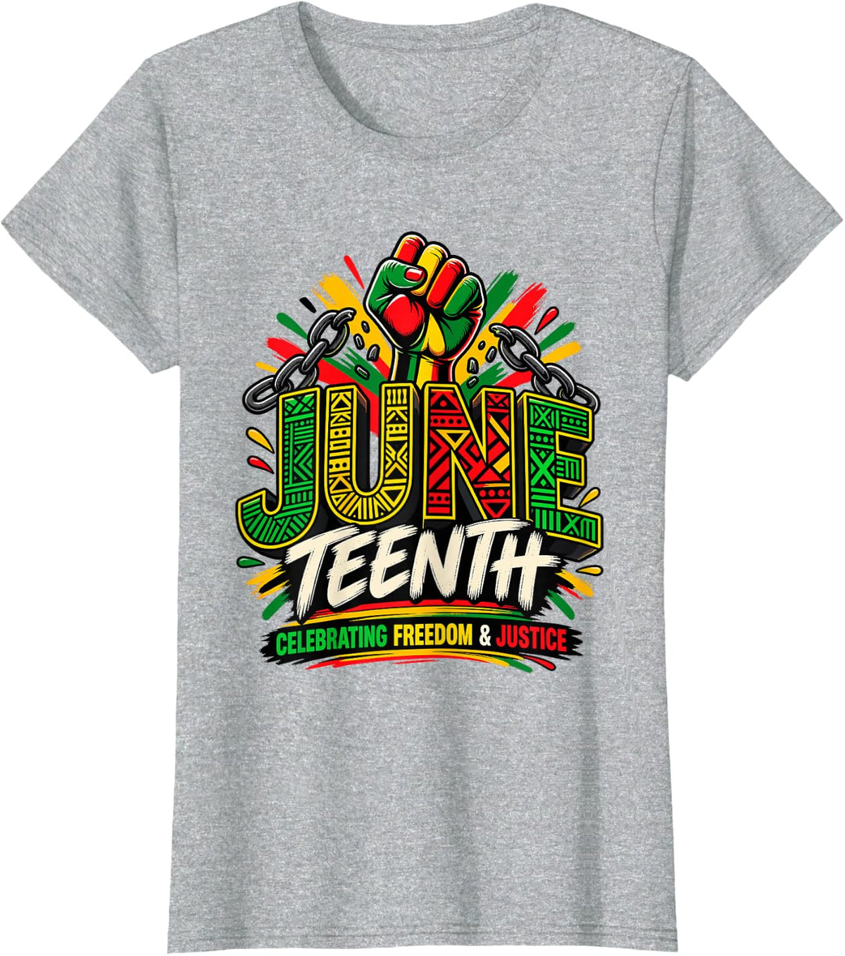 Juneteenth Celebrating Freedom and Justice T-Shirt - Heather Grey