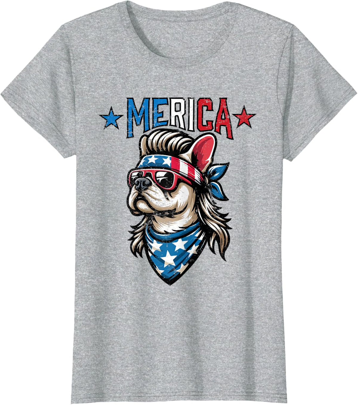Patriotic French Bulldog - Merica T-Shirt - Heather Grey