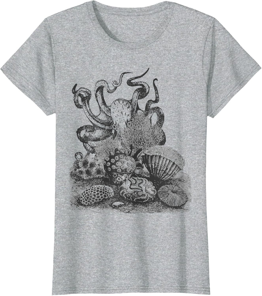 Octopus Cephalopod Sea Creature Marine Biology T-Shirt - Heather Grey