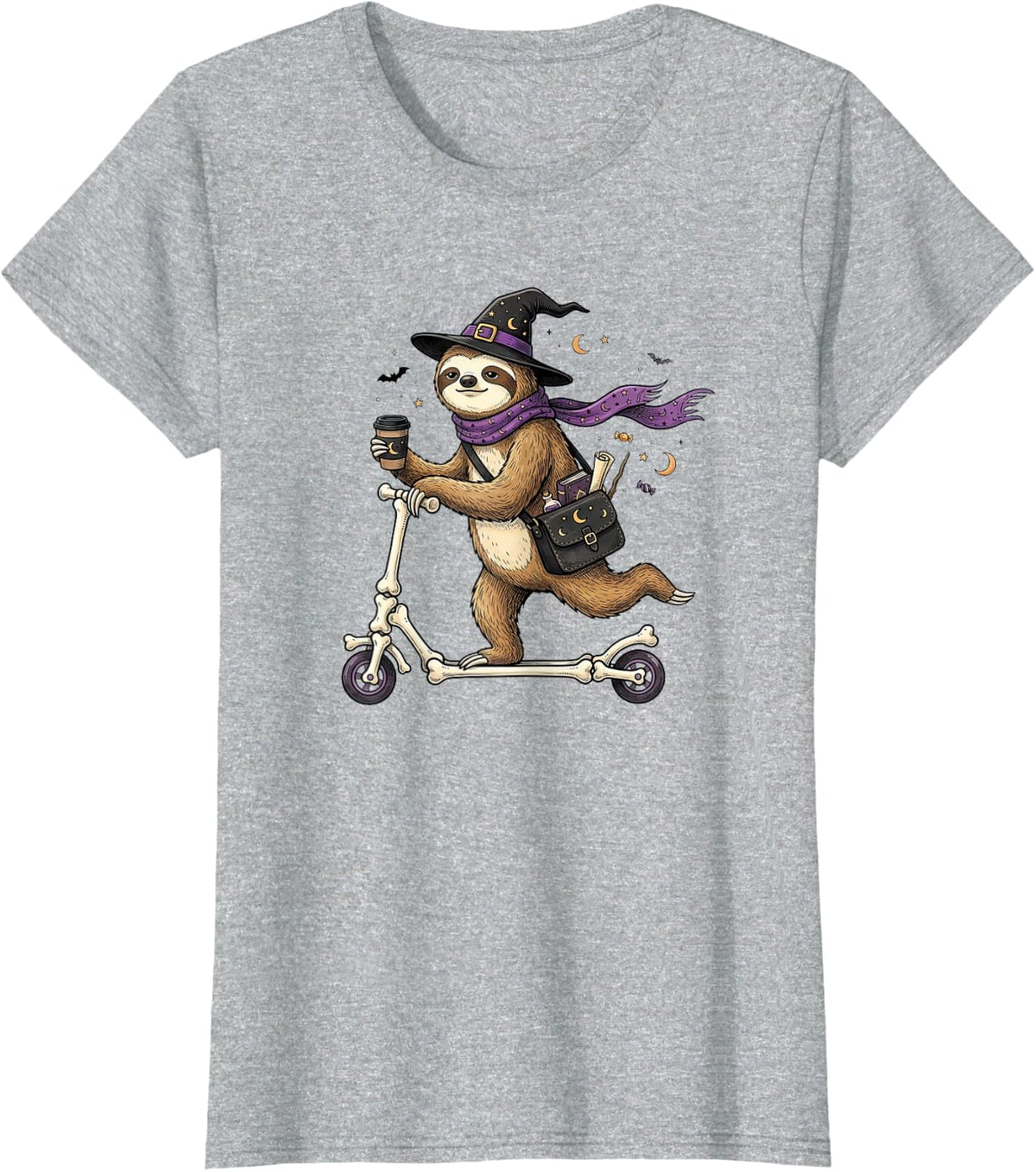 Sloth Scooter Witch Halloween Kids Mens Womens T-Shirt - Heather Grey