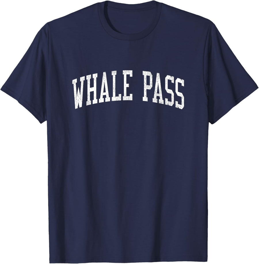 Whale Pass AK Vintage Athletic Sports JS02 T-Shirt - Navy Blue