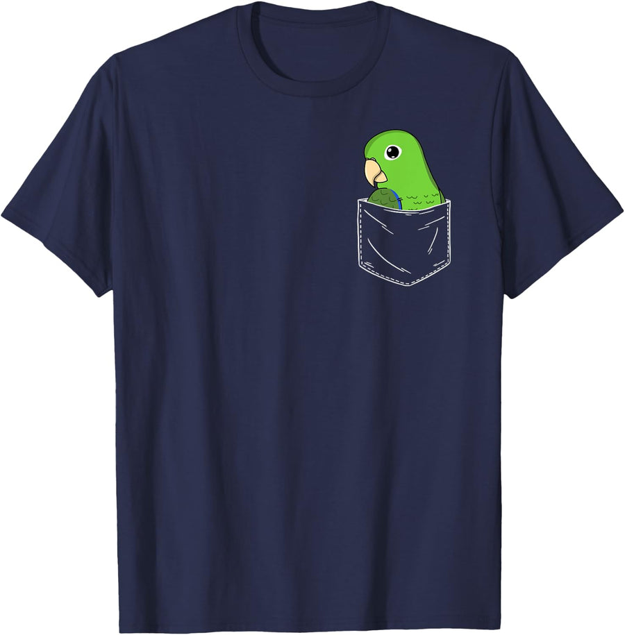 Cute Parrot In A Pocket I Green Parrotlet T-Shirt - Navy Blue