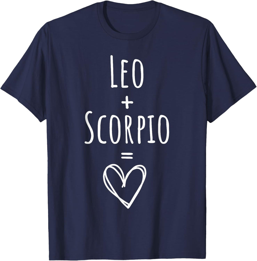 Leo and Scorpio Couple Matching Zodiac Sign T-Shirt - Navy Blue