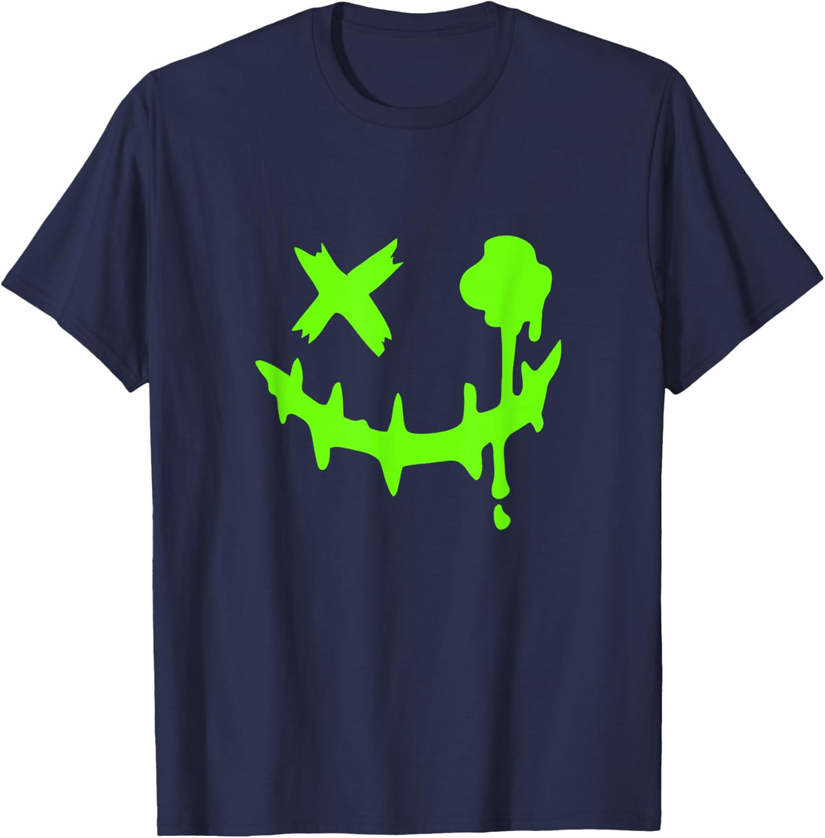 Green Grunge Smile Blob Eye Green Graphic T-Shirt - Navy Blue
