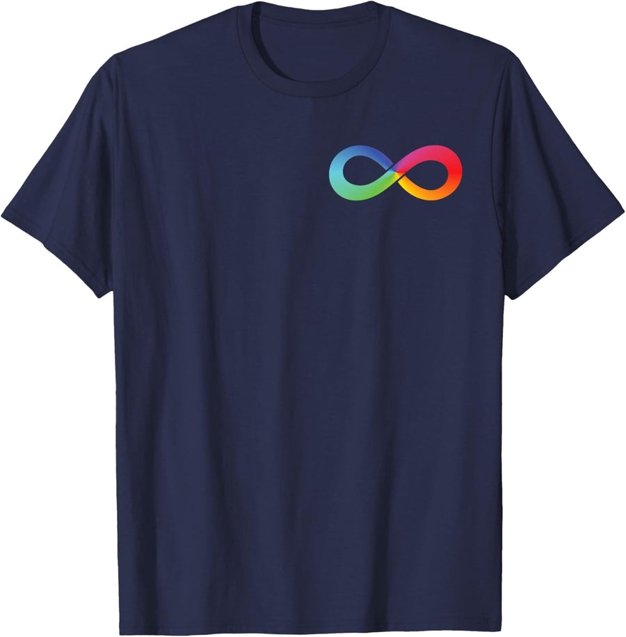 Rainbow Infinity Symbol Autism Awareness Tees Neurodiversity T Shirts for Support and Pride - Navy Blue