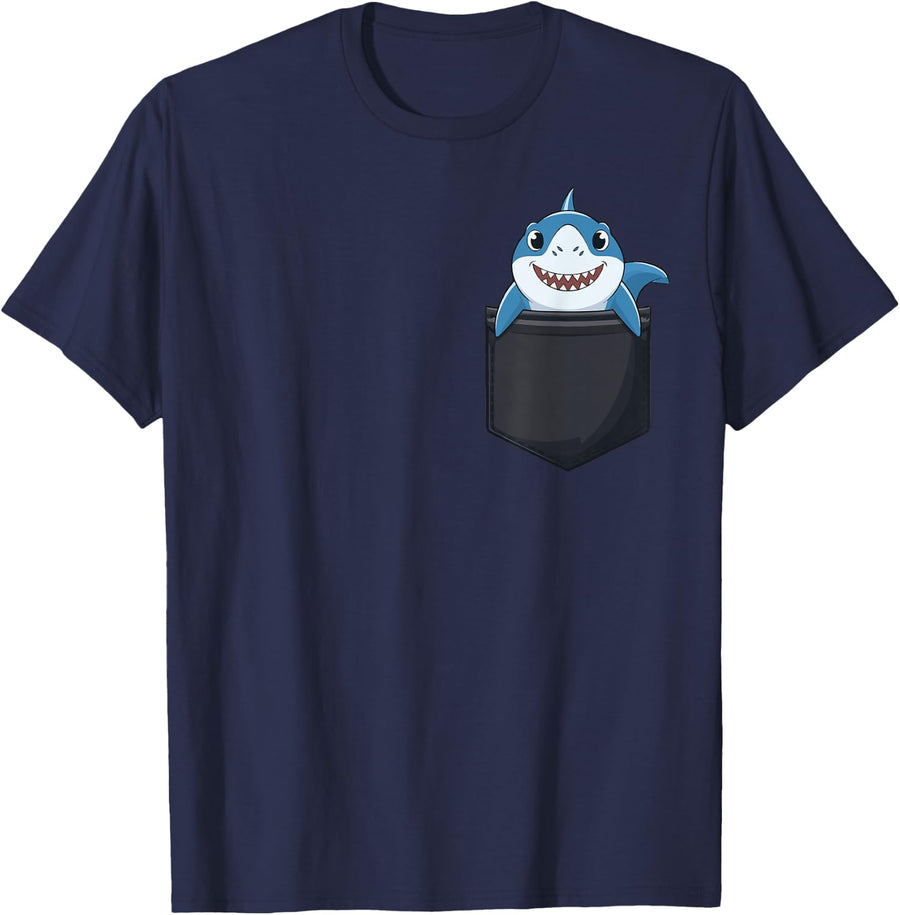 Shark In Breast Pocket T-Shirt - Navy Blue