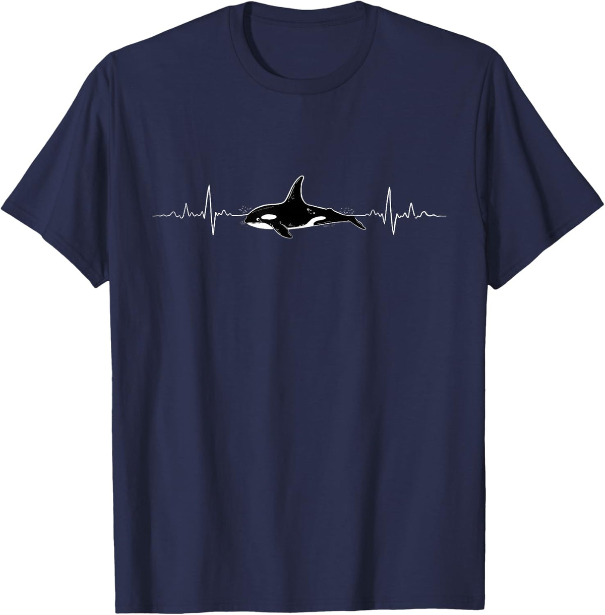 Orca Heartbeat EKG Killer Whale Ocean Fans T-Shirt - Navy Blue