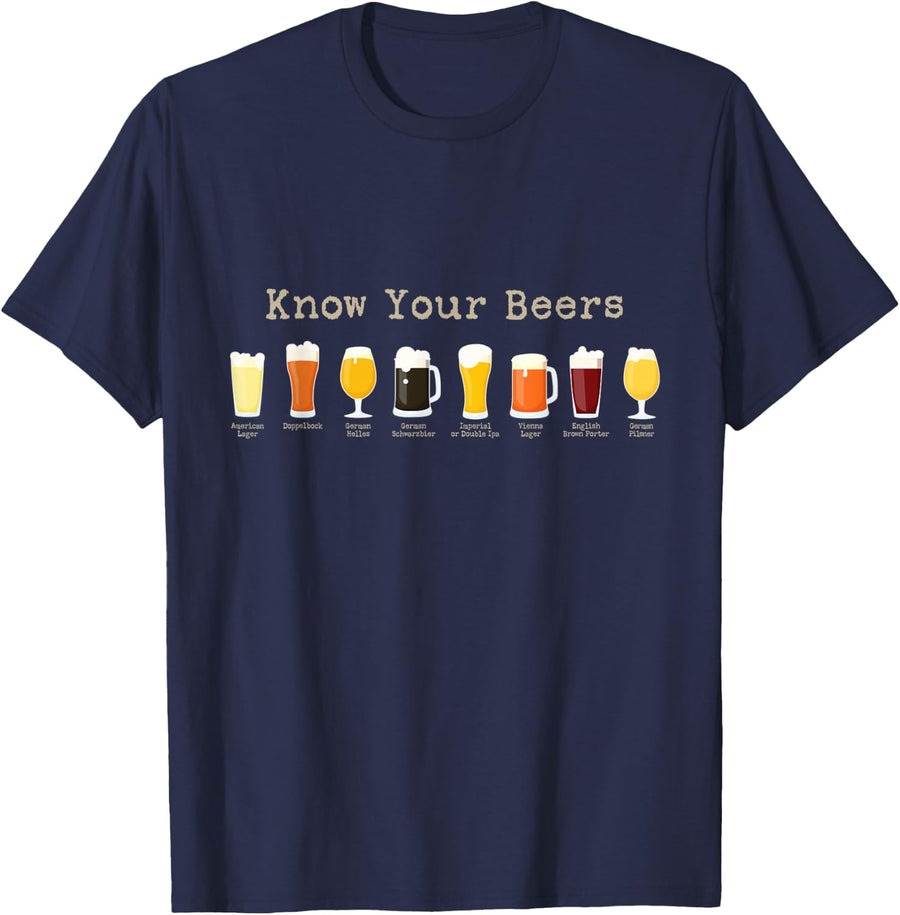 Craft Beer Brewing Lover Know Your Beers Drinking T-Shirt - Navy Blue