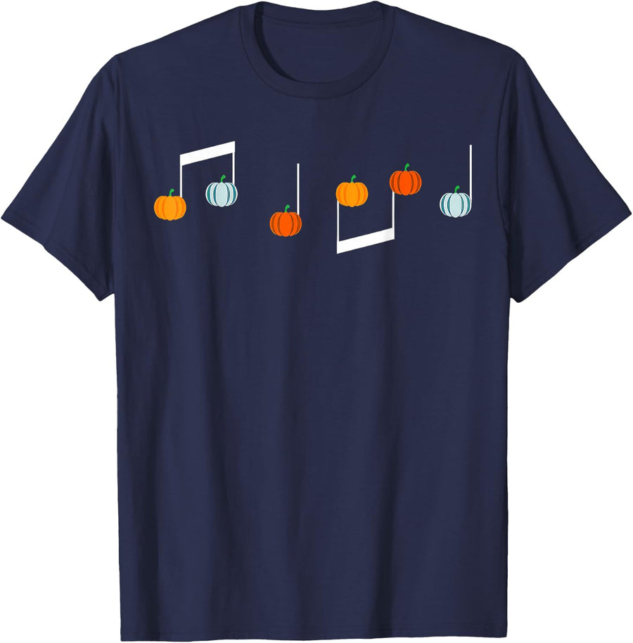 Music Note Pumpkin Fall Music Teacher Halloween Costume T-Shirt - Navy Blue