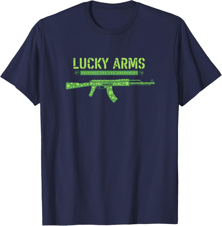 Lucky Arms Shamrock St. Patrick's Day 2nd Amendment T-Shirt - Navy Blue