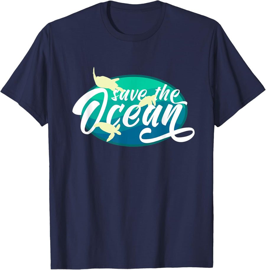 Save The Ocean Marine Biology Biologist Sea Turtle Lover T-Shirt - Navy Blue