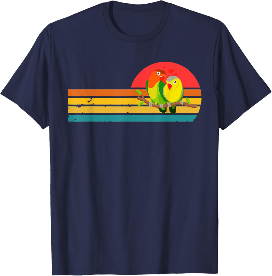 Lovebirds Parrot Birding Vintage Retro Lovebird T-Shirt - Navy Blue