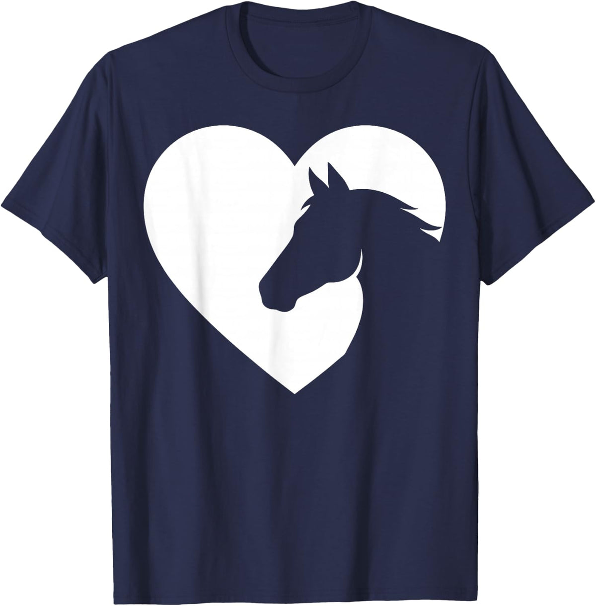 Horse Heart Silhouette Equestrian Lover Girls Women T-Shirt - Navy Blue