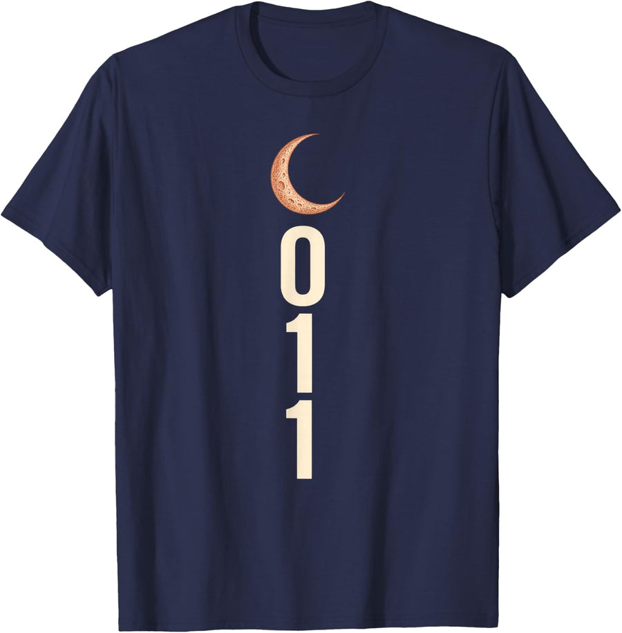 011 Crescent Moon Lunar Number Astrology T-Shirt - Navy Blue