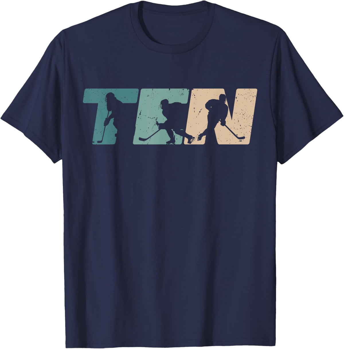 10th Birthday Retro Ice Hockey 10 Years Old Boy Girl T-Shirt - Navy Blue