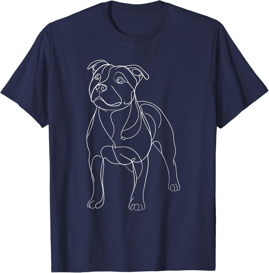 Line Art Staffordshire Bull Terrier Staffy Terriers T-Shirt - Navy Blue