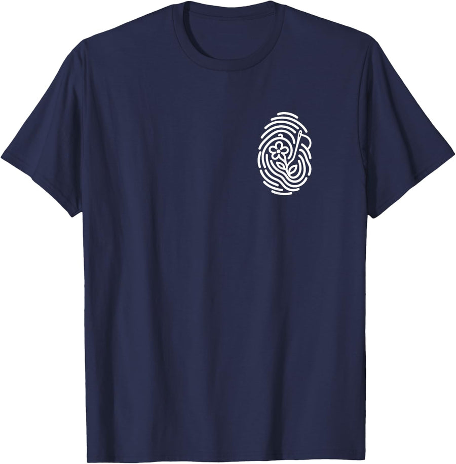 Embroidery Fingerprint Minimalist Subtle Needlework Hobby T-Shirt - Navy Blue