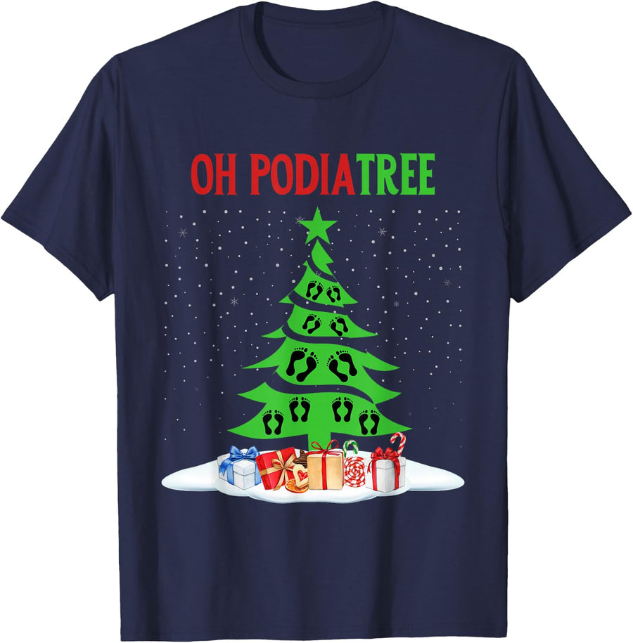 Oh Podiatree Funny Podiatry Christmas Shirt Staff Squad T-Shirt - Navy Blue