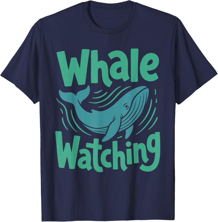 Whale Watching Minimalist Teal Ocean Life T-Shirt - Navy Blue