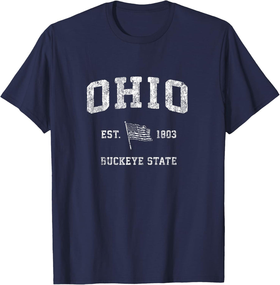 Ohio T-Shirt Vintage US Flag Sports Design Tee T-Shirt - Navy Blue