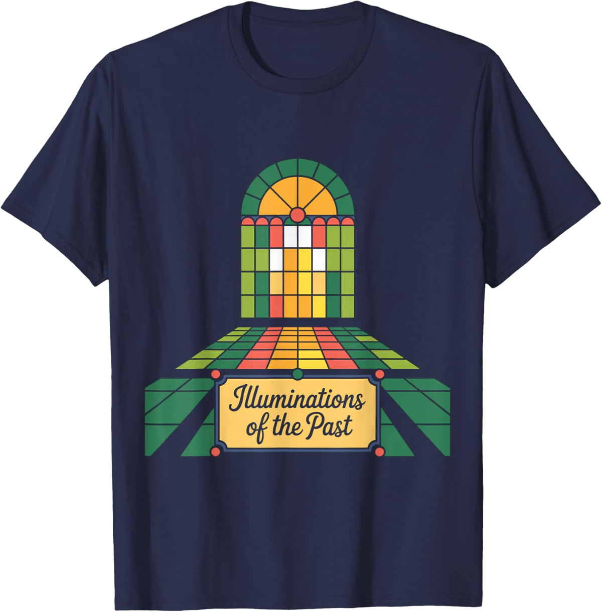 Illuminations of the Past Stained Glass Design T-Shirt - Navy Blue