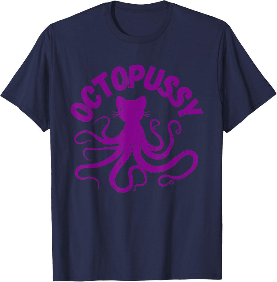 Octopussy - Weird Cat And Octopus Hybrid Funny Animal Pun Men Women T-Shirt - Navy Blue