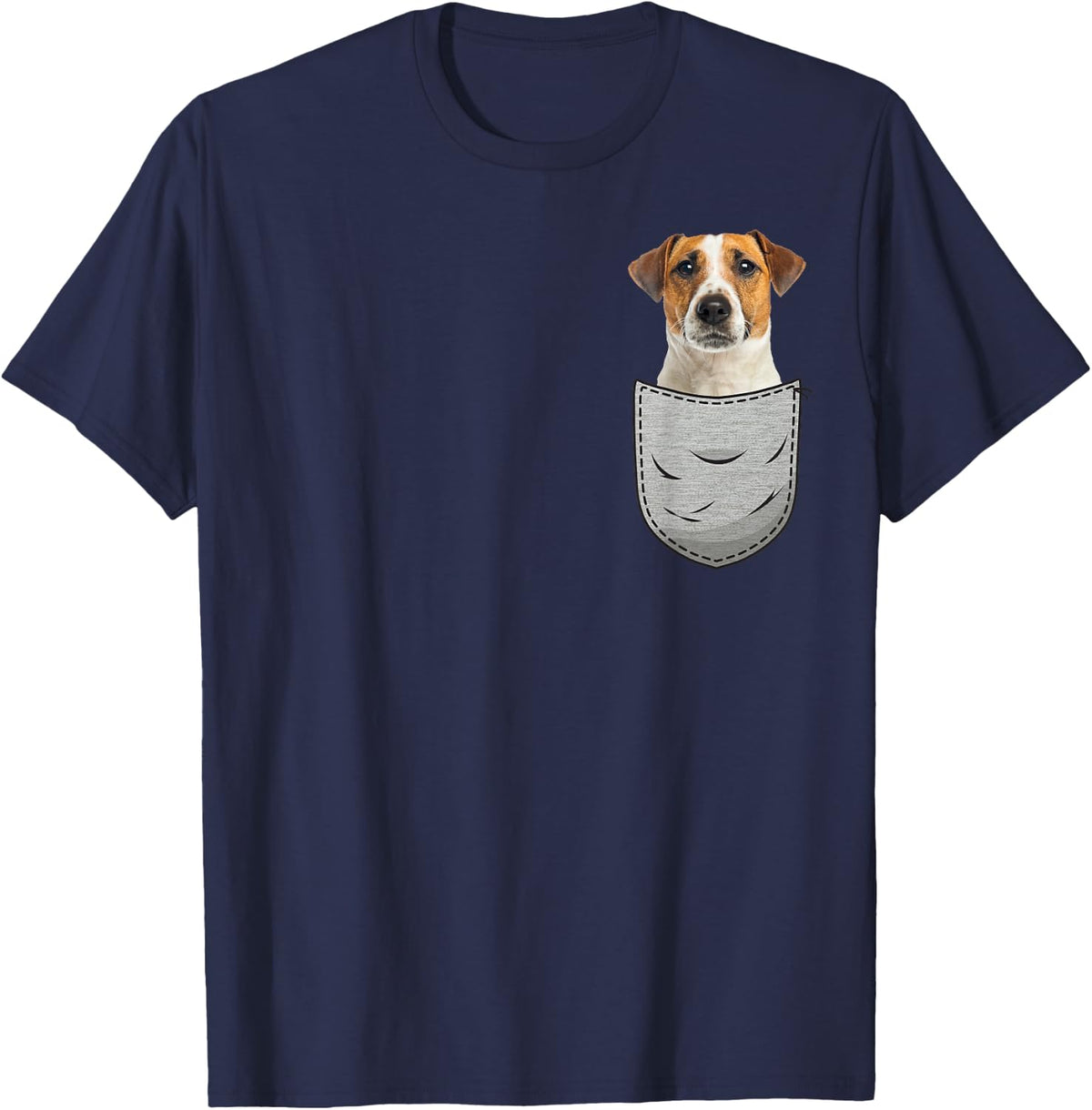Jack Russell Terrier JRT Chest Bag Pocket Dog Owners T-Shirt - Navy Blue