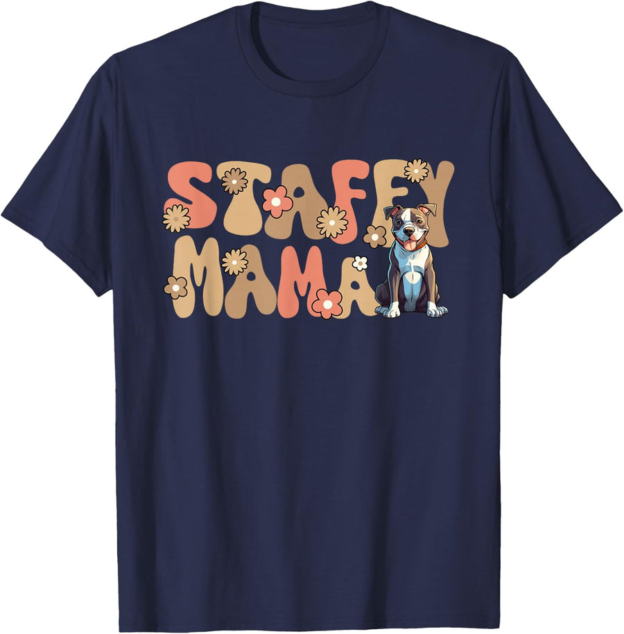 American Staffordshire Terrier Groovy World's Best Staffy T-Shirt - Navy Blue