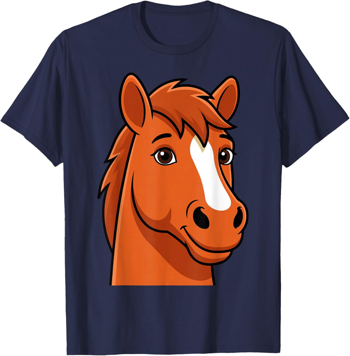 Cute Horse Face Costume Halloween Farm Animal Character T-Shirt - Navy Blue