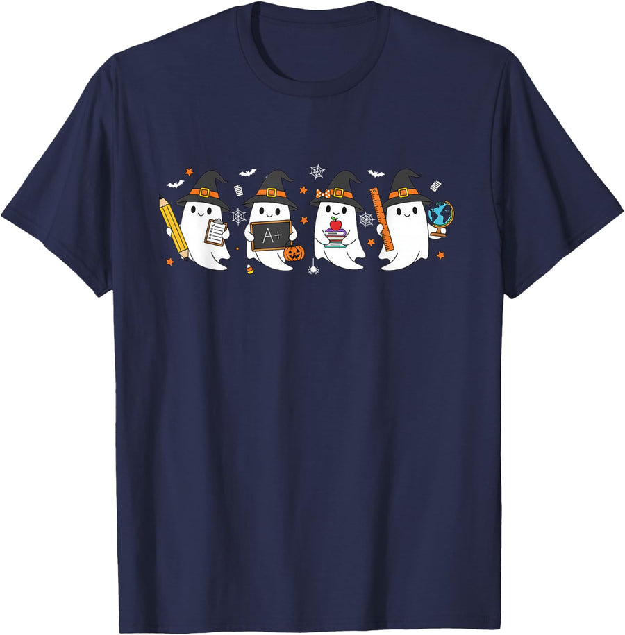 Teachers Ghost Fall Autumn Halloween T-Shirt - Navy Blue