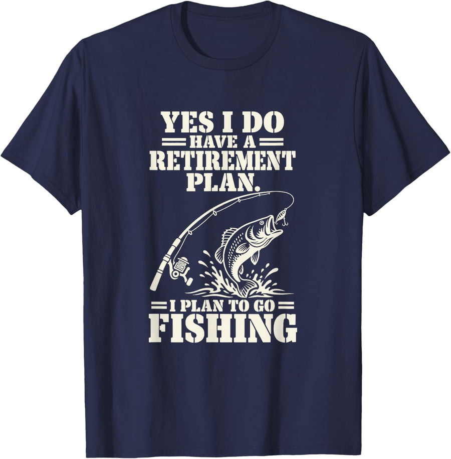 Retirement Fishing Rod and Fish Humor T-Shirt - Navy Blue