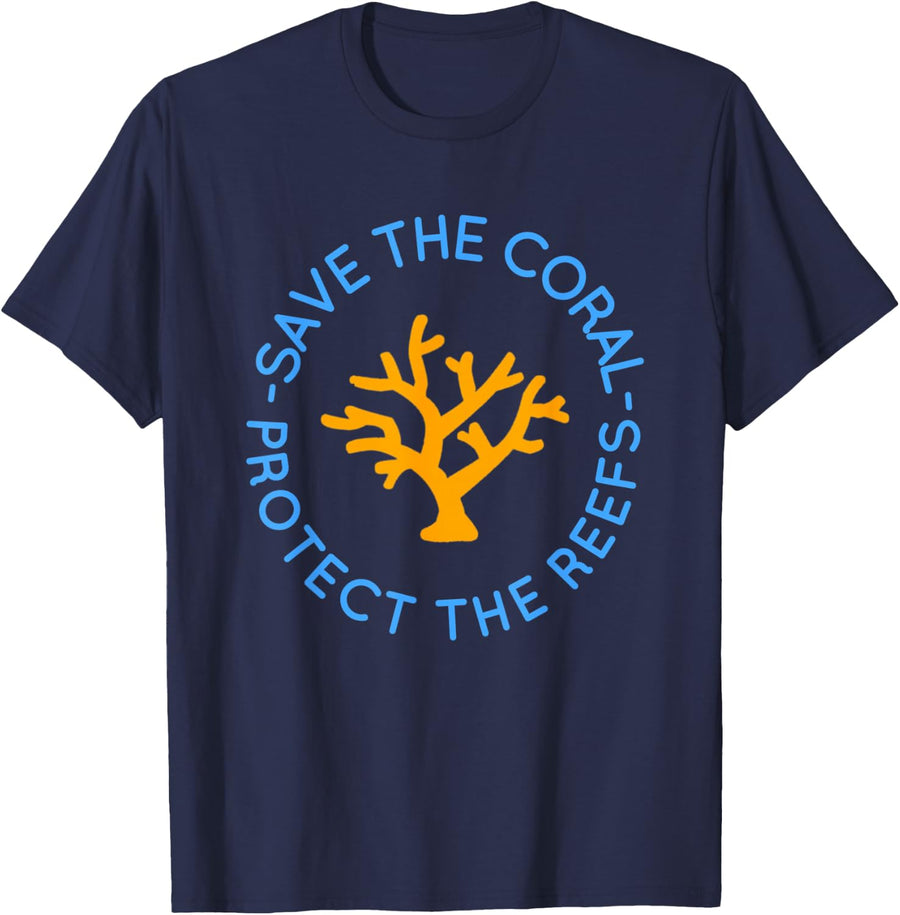 Save The Coral Protect The Reef Aquarium Sea Marine Biology T-Shirt - Navy Blue