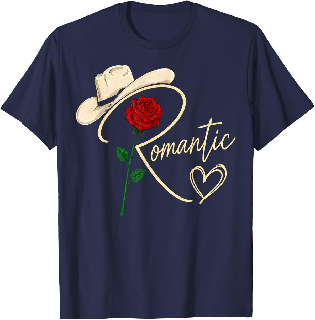 Romantic Rose Heart Gift for Women Men T-Shirt - Navy Blue