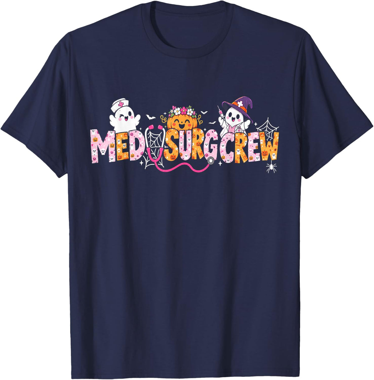 Funny Medical Surgical Med Surg Crew Nurse Ghost Halloween T-Shirt - Navy Blue