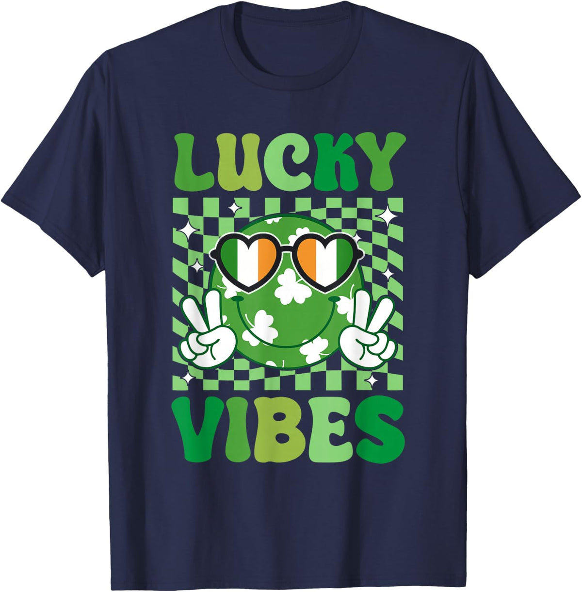 Funny St Patricks Day Lucky Vibes Shamrock Boys Girls Kids T-Shirt - Navy Blue