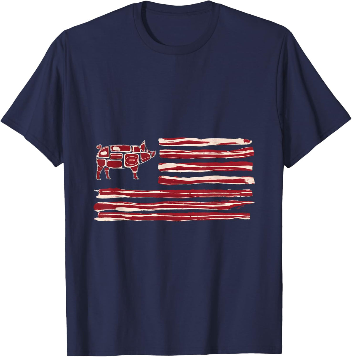 Bacon Flag Pig American Patriot Cooking Grill T-Shirt - Navy Blue