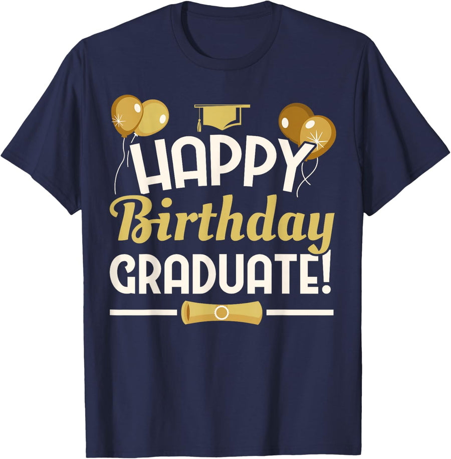 Happy Birthday Graduate Graduation Tee T-Shirt for Kids Nursery High School - Navy Blue