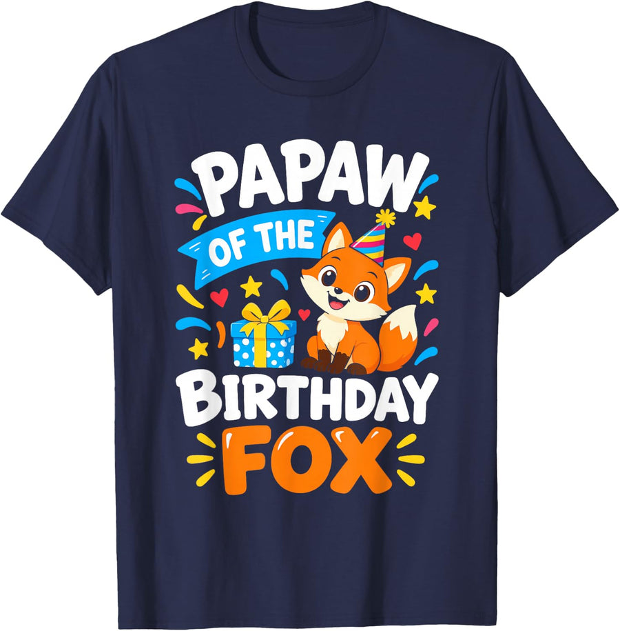 Papaw of the Birthday Fox Funny Cute Fox Lovers T-Shirt - Navy Blue