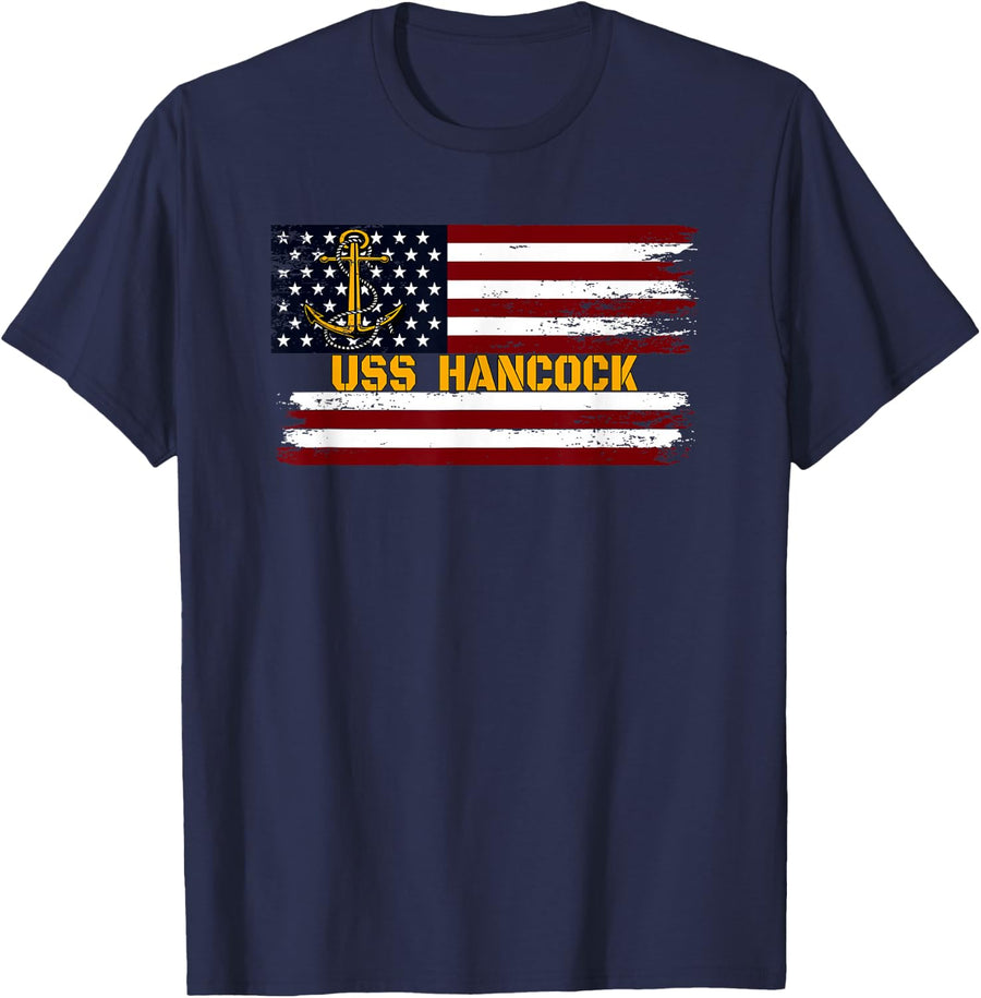 Aircraft Carrier USS Hancock Veteran Day Fathers Day Grandpa T-Shirt - Navy Blue