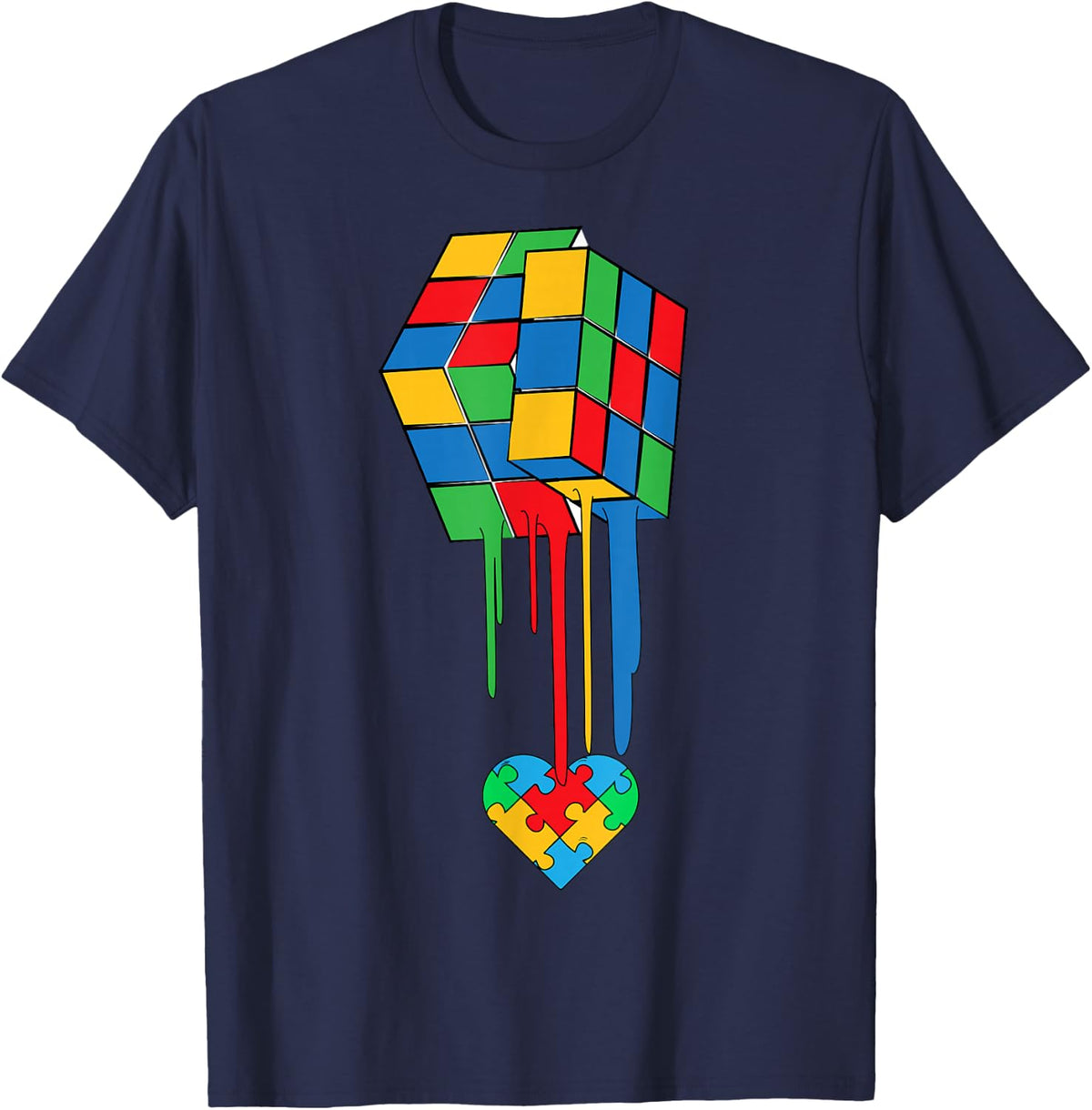 Rubiks Rubick's Cube Heart Puzzle Cool Autism Awareness Gift T-Shirt - Navy Blue