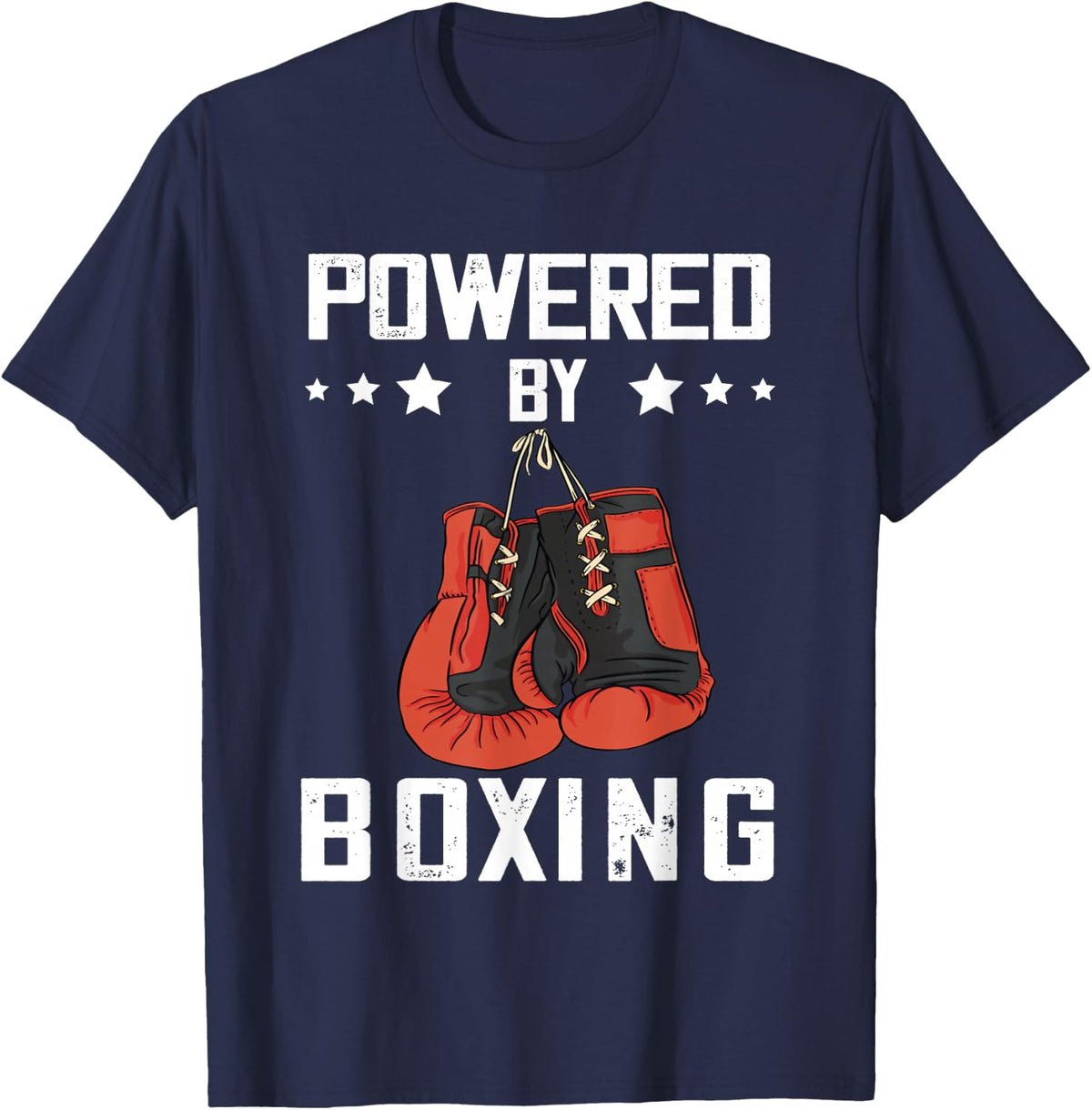 Boxing Gloves Powered By Boxing Boxer Kickboxer Boxing T-Shirt - Navy Blue