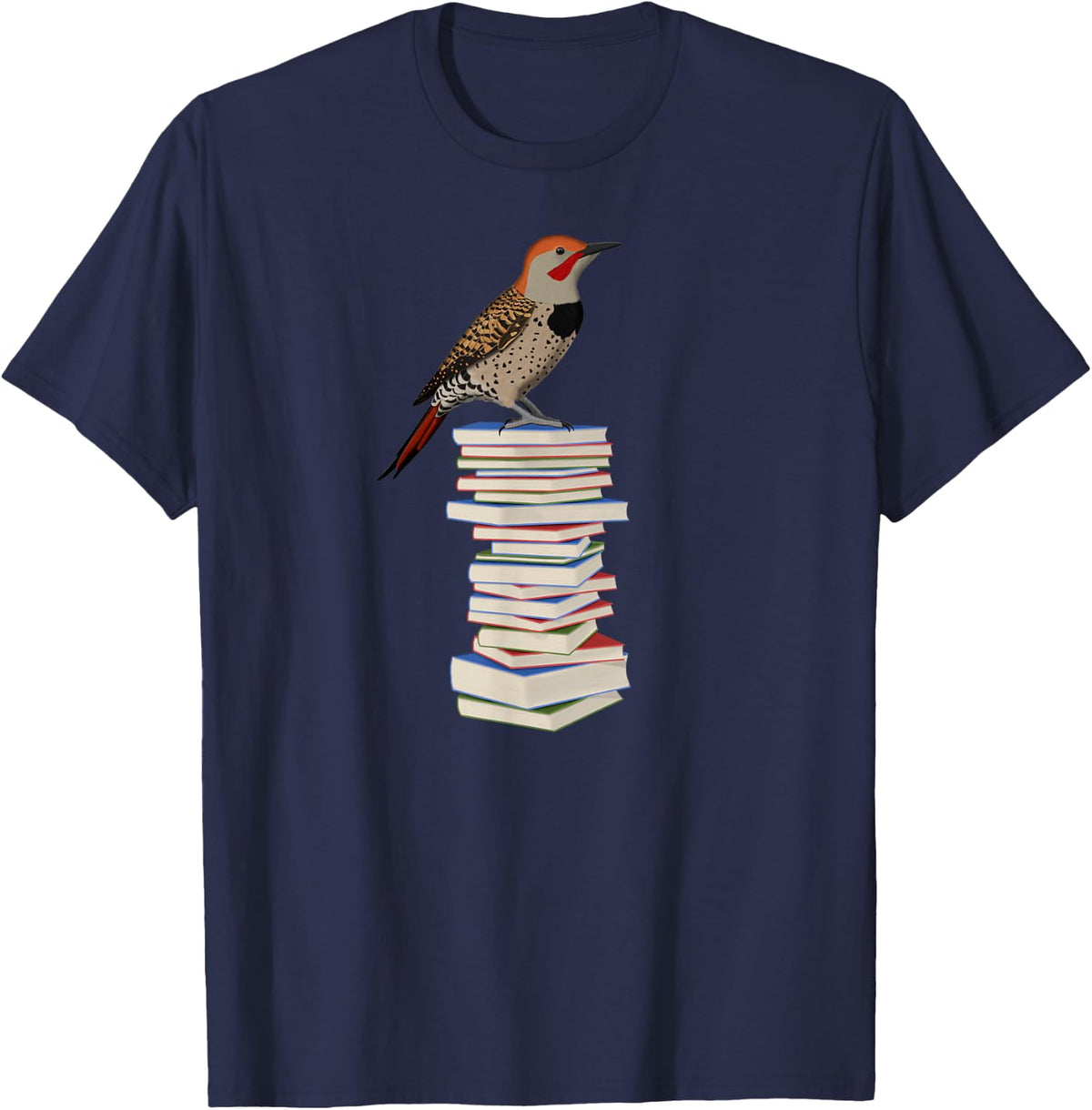 Goldspecht Reads Books Bird Ornithologist Biologist T-Shirt - Navy Blue