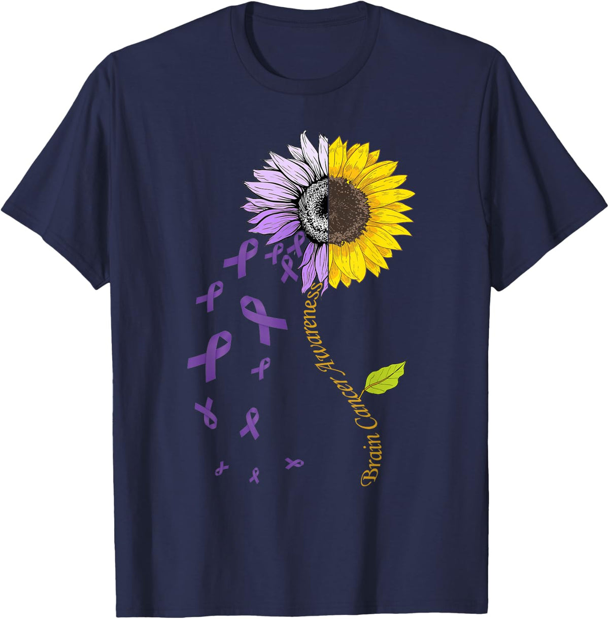 Sunflower Awareness Brain Cancer Awareness T-Shirt - Navy Blue